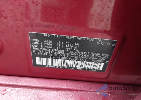 2013 Subaru Legacy 2.5I Limited из США, поврежденный, VIN 4S3BMBK62D3012276